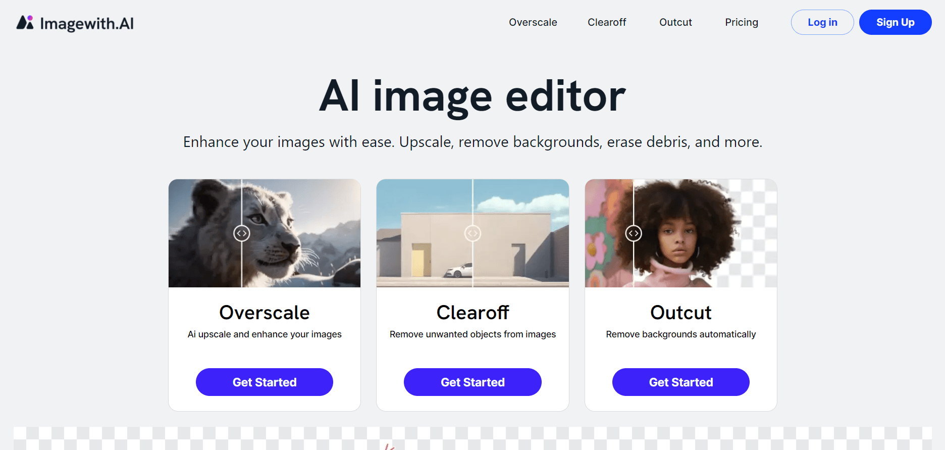 The interface of Imagewith.ai