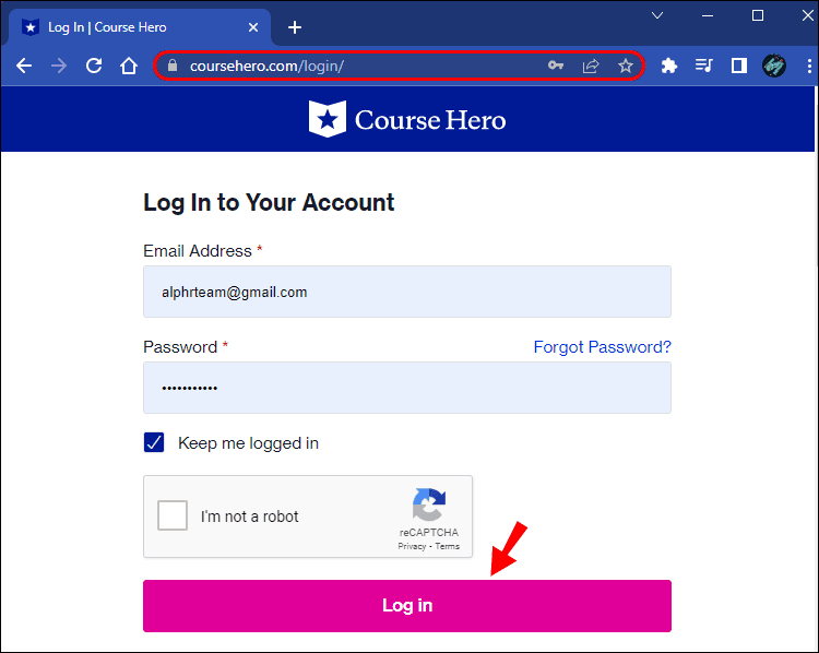 Course Hero Login Page with Email and Password Fields Highlighting Secure Access to Educational Resources