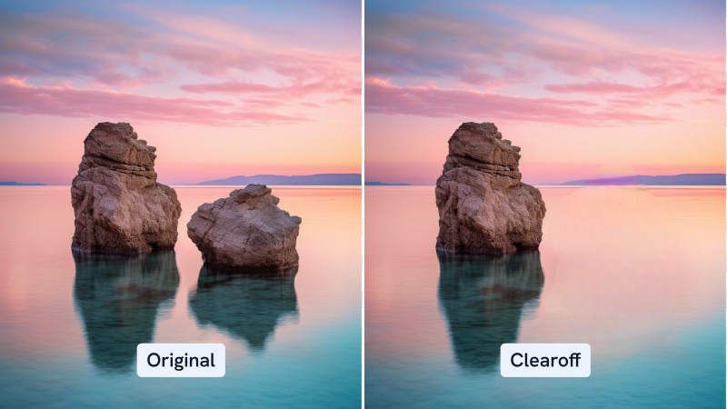 A picture of a rock before and after using ClearOff