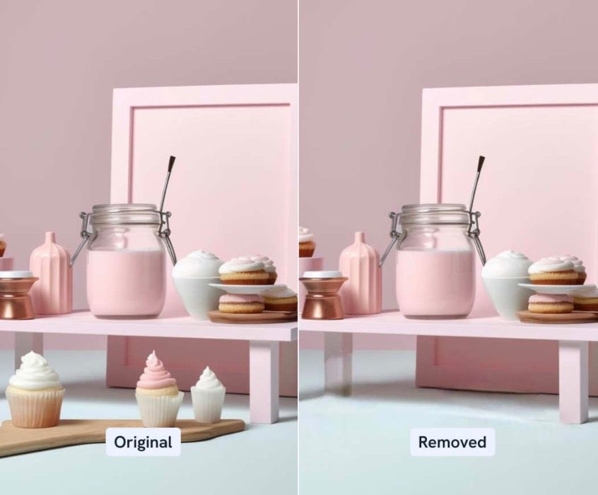 A picture with some cakes before and after using ClearOff