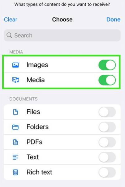 Enable the Images and Media file formats and toggle off everything else.