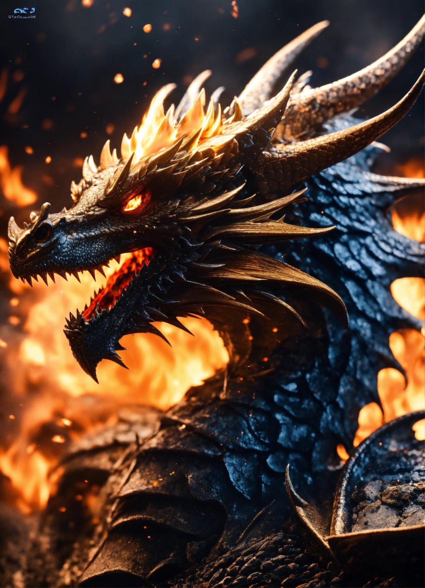 Dragon emerging from fire