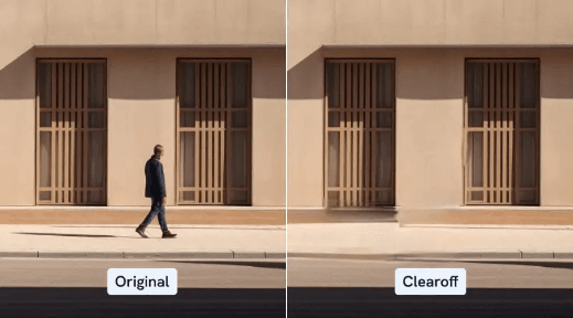 The picture before and after using Imagewith.ai’s Clearoff