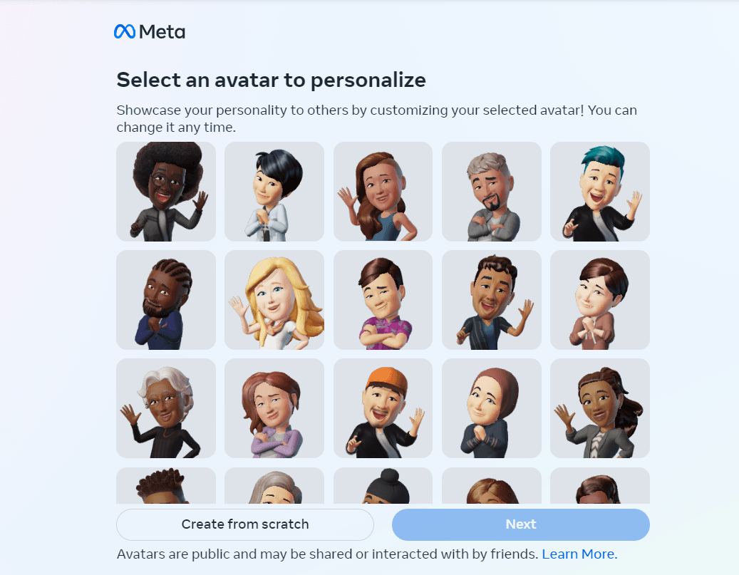 Select an avatar to personalize