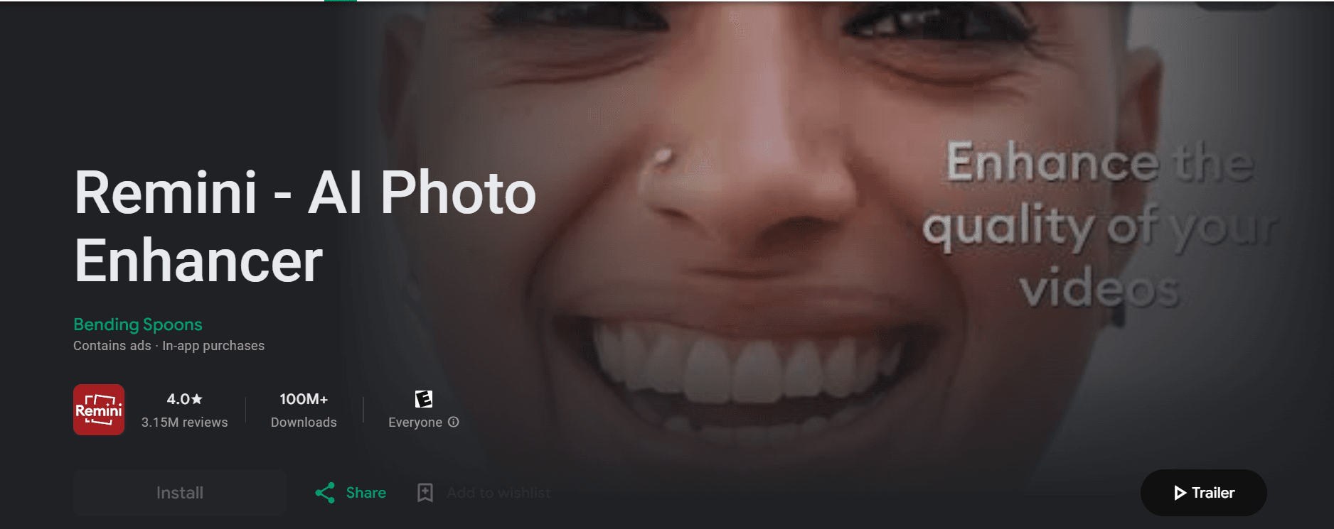 Remini-a hugely popular photo enhancing app 