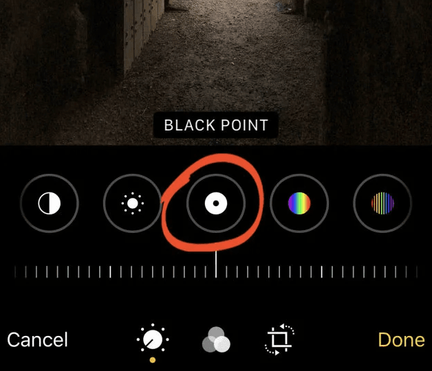 Tap the Black Point icon