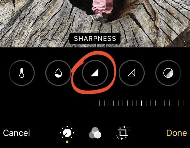 Tap the Sharpness icon