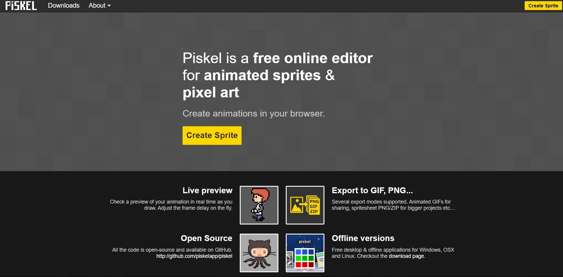 The interface of Pixel to create Pixel Art