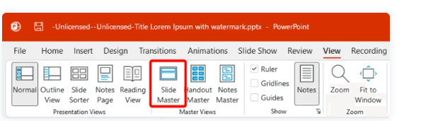Click the Master Views and select the Slide Master