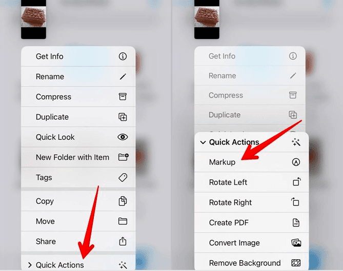 tap on Quick Actions>Markup.