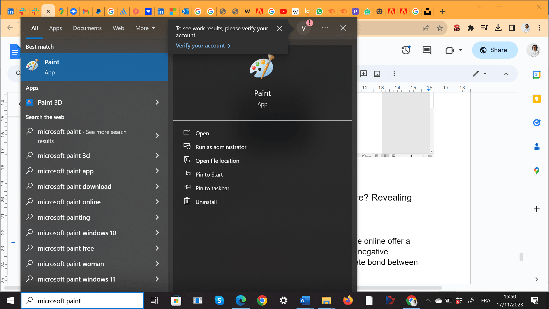 Search for the Paint app in the menu below