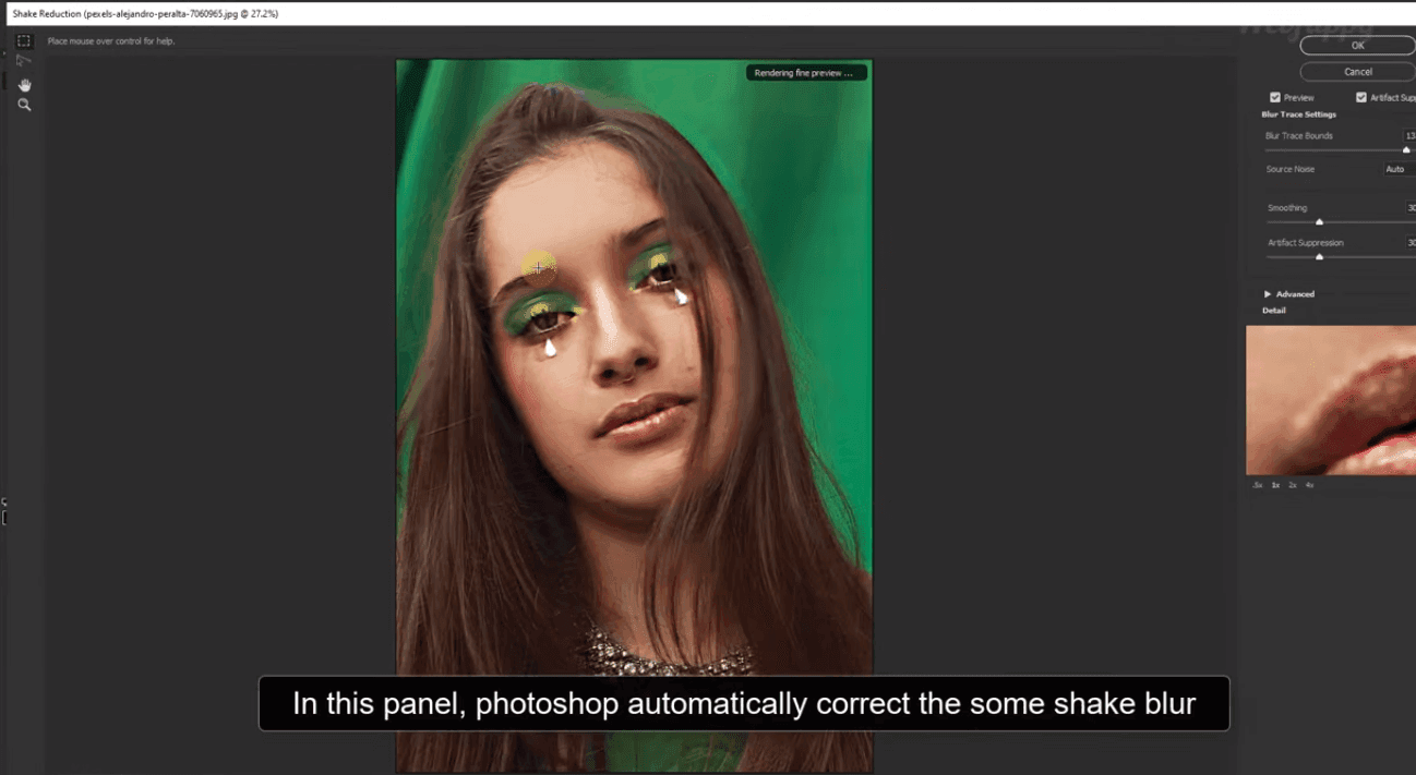 Photoshop will automatically evaluate the sections of the image that need shake reduction