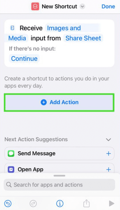 Tap the Search for Apps and actions box.