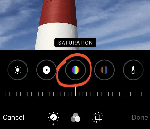 Tap the Saturation icon 