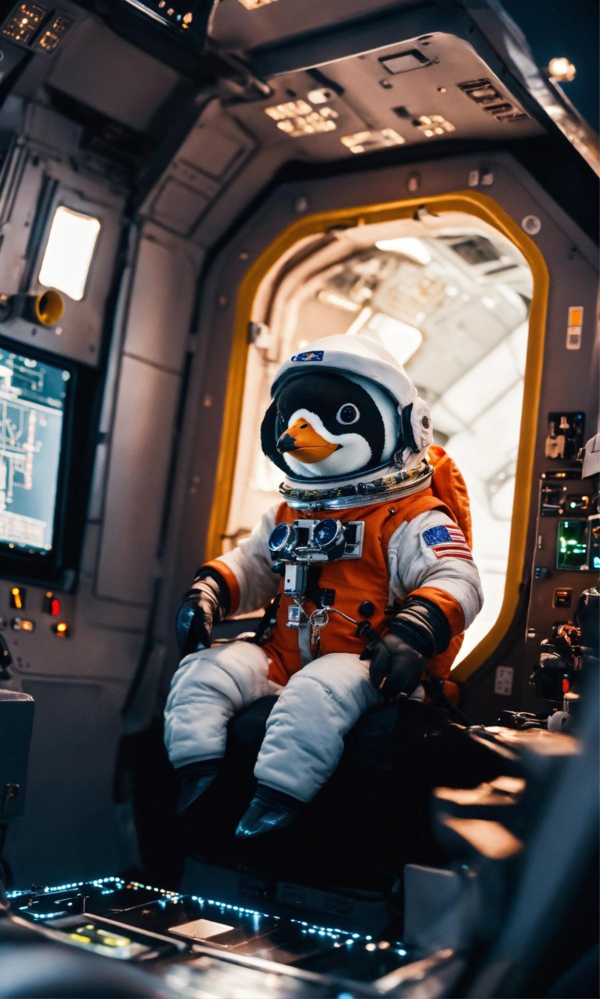 An AI generated penguin in space