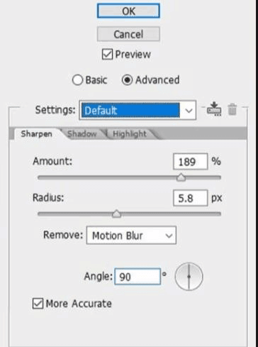  Remove the motion blur, Gaussian blur and the lens blur.
