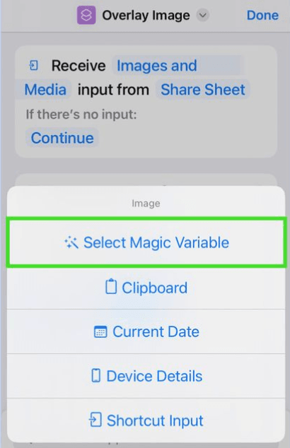 Choose the Select Magic Variable option