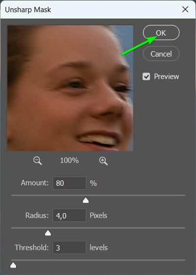  Adjust the settings to fix the sharpening effect
