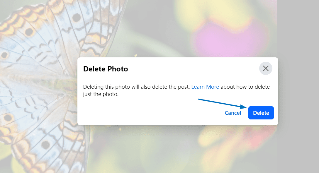 Click Delete in the dialog box that will pop up to confirm your choice