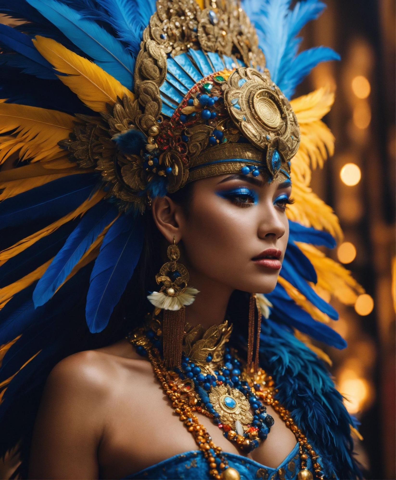  Mayan queen in blue and gold