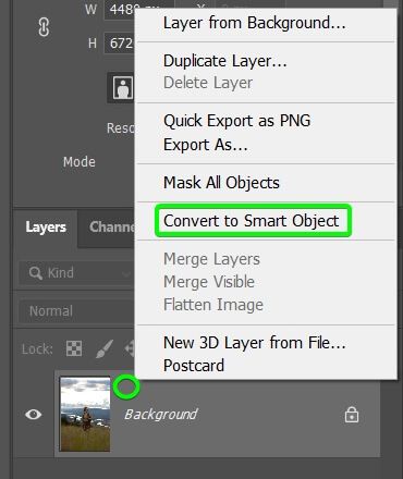 Right-click on the Image and select Convert to Smart Object