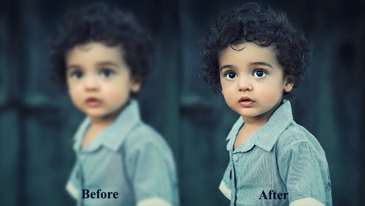 AI-Enhanced Portrait Sharpening - Before and After Comparison of a Child's Photo