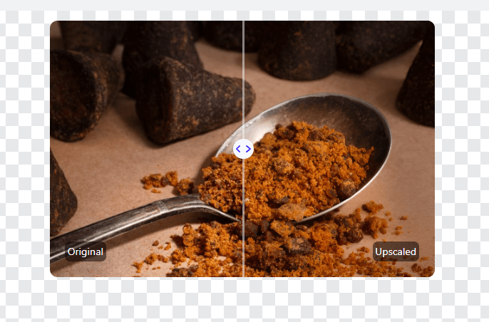 AI Image Upscaler - Side-by-Side Comparison of Original and Upscaled Food Photography