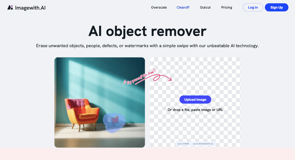 The interface of Imagewith.AI Clearoff