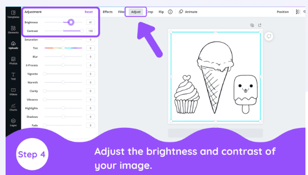 Step 4- Edit contrast and brightness