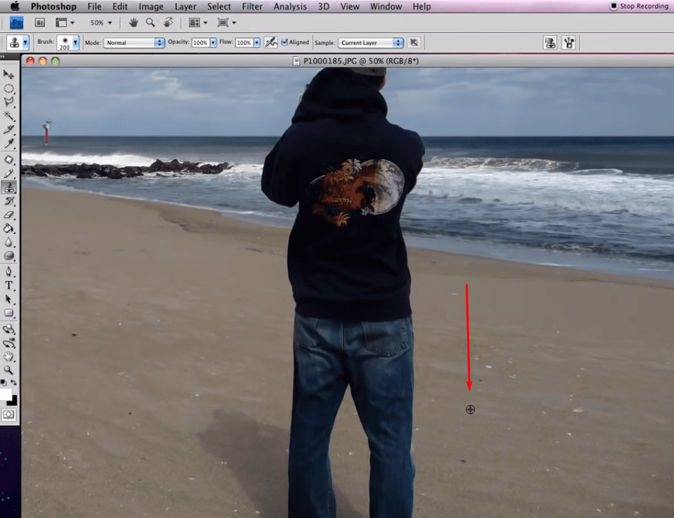 Photoshop Editing - Selection of Brush Tool Size with Coastal Background Scene