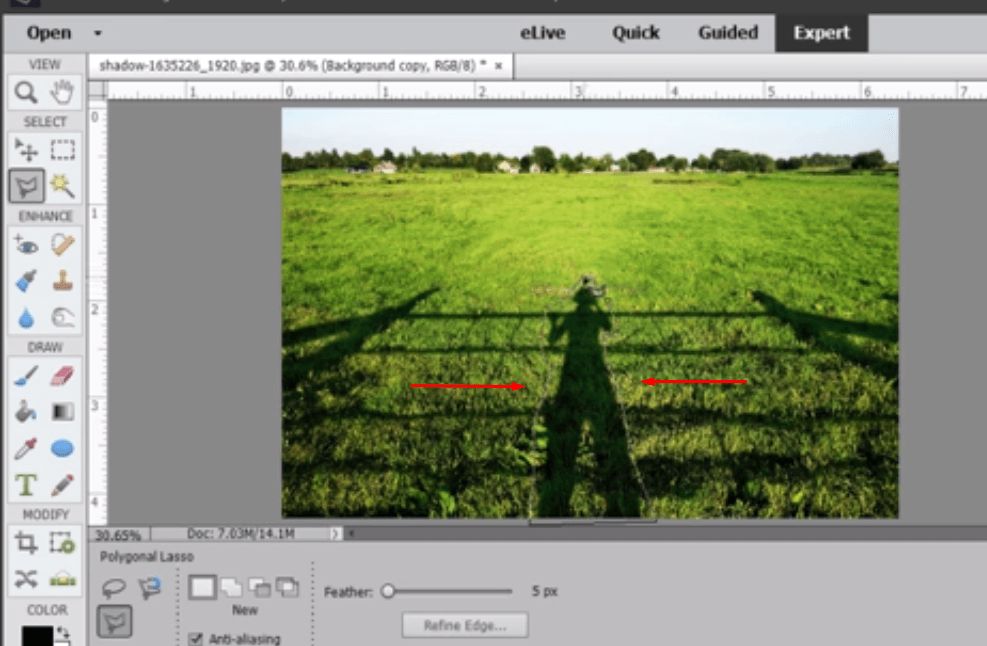 Manually trace the shape of the shadow with the Lasso Tool