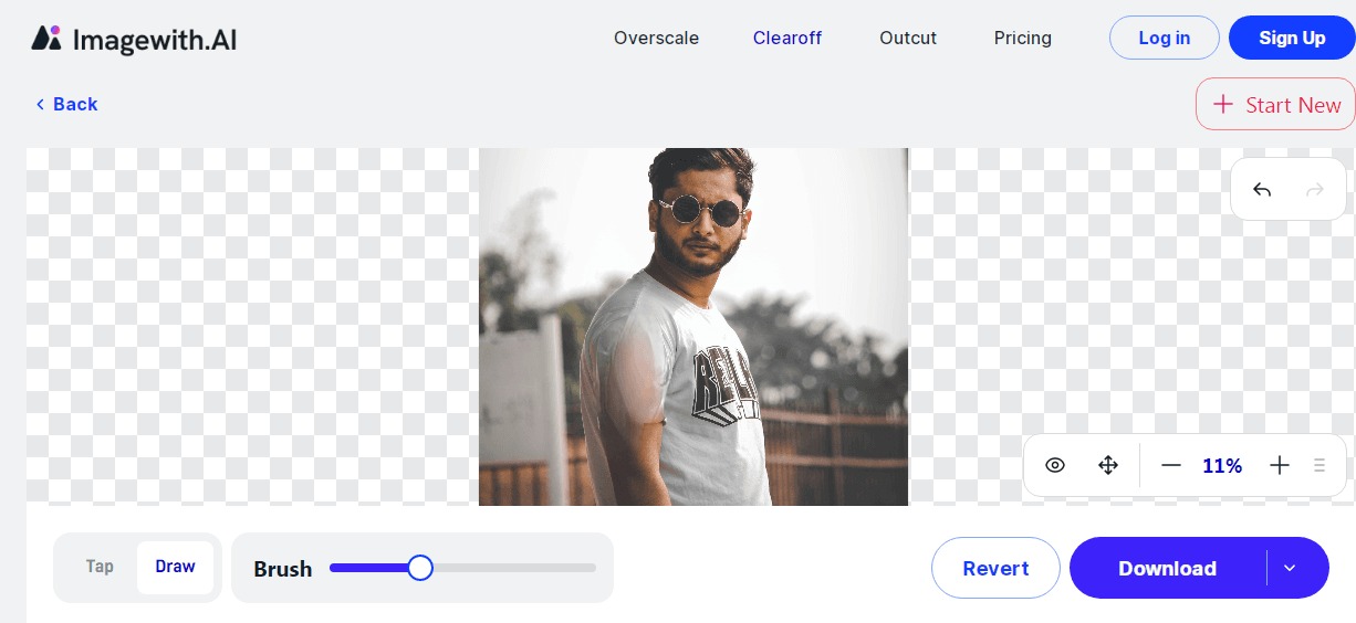Step 4 of using Imagewith.ai, showing the process of removing sleeves from a photo using the ‘Draw’ and ‘Brush’ tools
