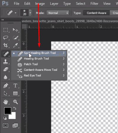 Photoshop Tutorial - Selecting the Spot Healing Brush Tool from the Toolbar